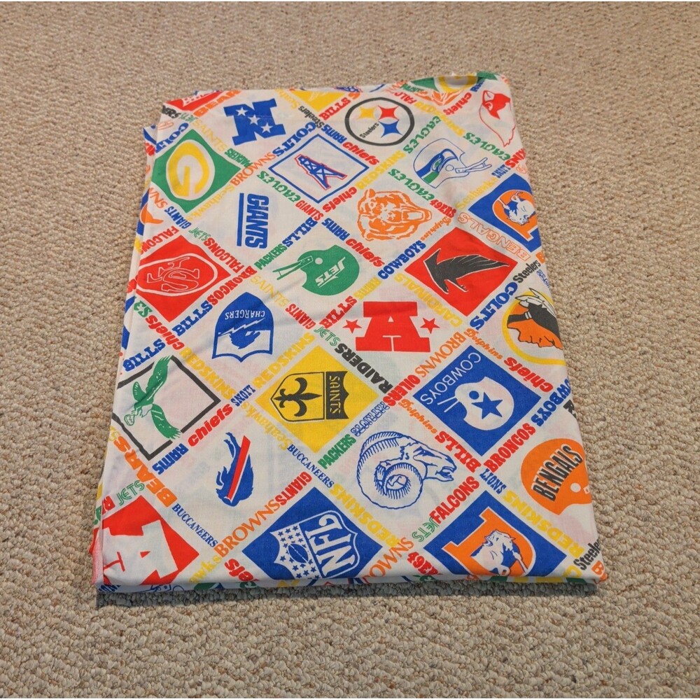 Vintage 1970s Sears NFL 50 Yard Line Perma Prest Muslin Twin Size Flat Sheet